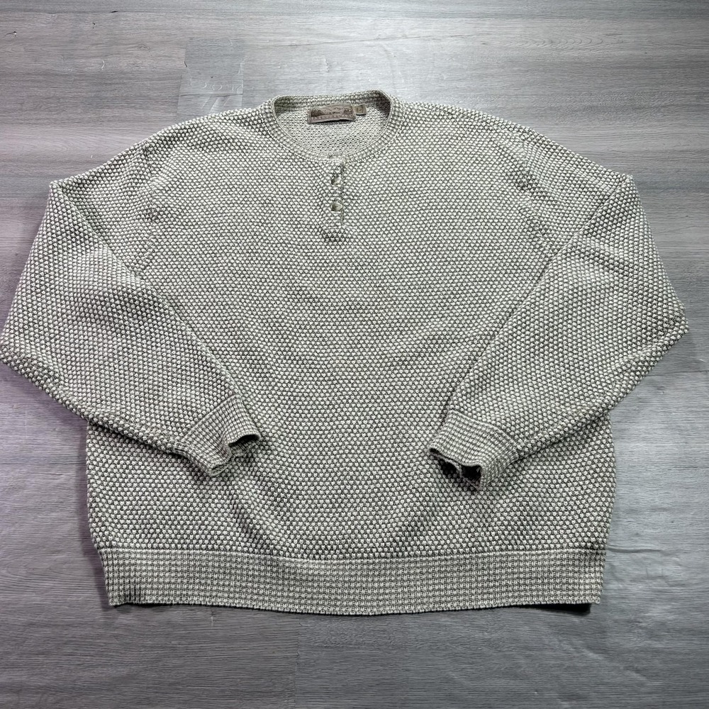 VINTAGE Shenandoah Sweater Mens Large Beige Textured Knit Henley USA